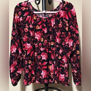 Terra & Sky Black and Red Floral Blouse